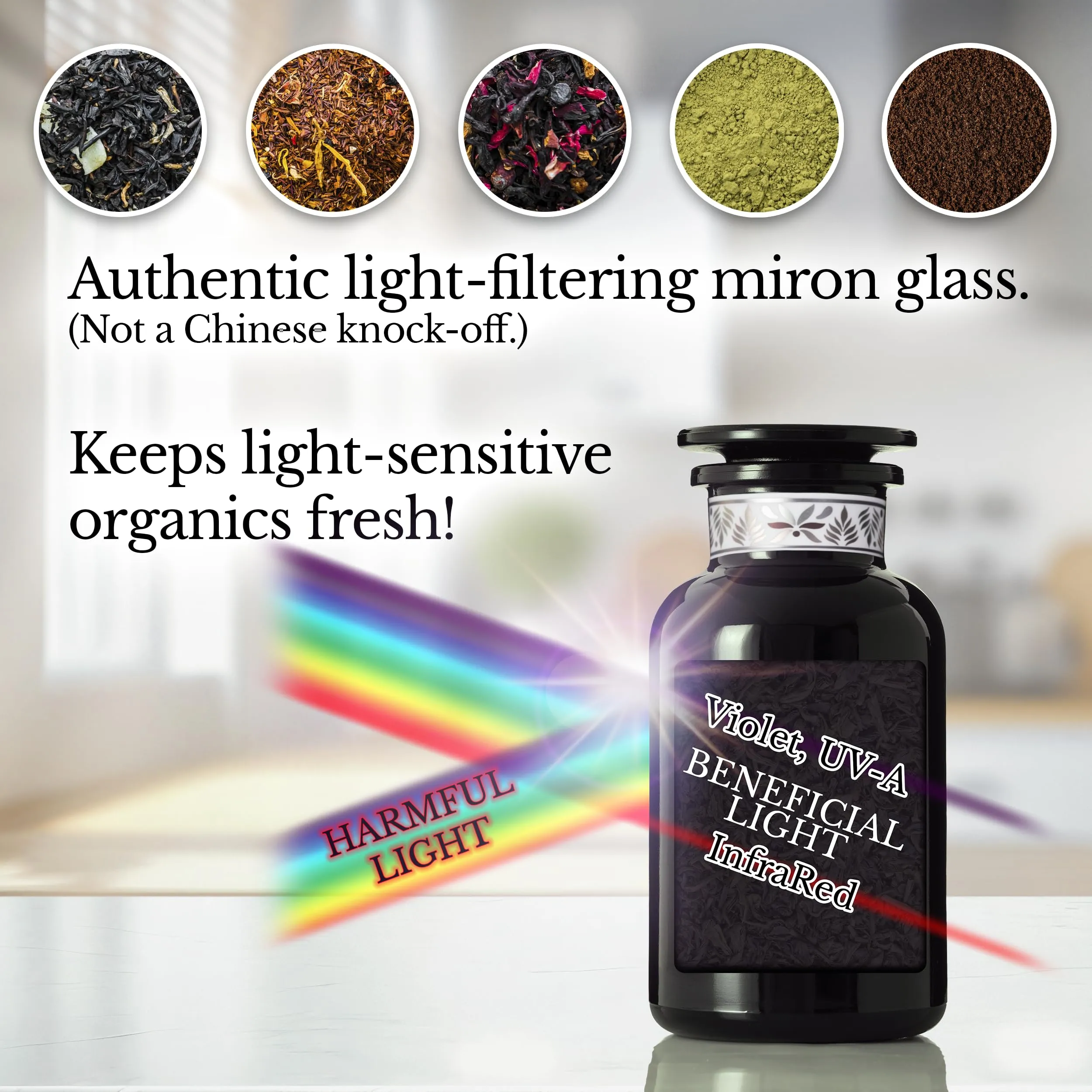 Artanis Home Custom Ultraviolet Glass Apothecary Jar, Gift for Tea Lovers, Airtight Glass Storage for Tea, Herbs, and Spices, with Lid, Custom Gift Box, and Spoon for Home Apothecary, 500 ml