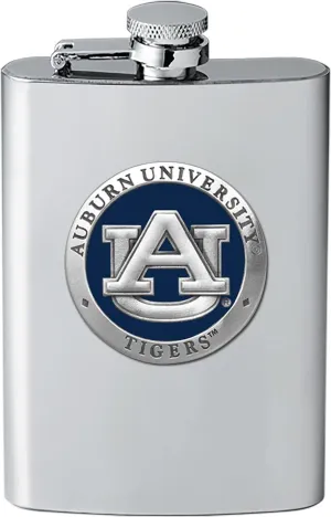 Auburn Tigers Flask | 8 Ounce Liquor Flask Container - Stainless Steel | Intricately Crafted Metal Pewter Alma Mater Inlay