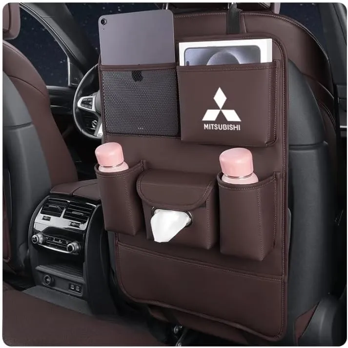 Auto Seat Back Multi Pocket Storage Bag For Mitsubishi Emeraude Endeavor FTO Galant Grandis GTO i i-MiEV L200 Lancer Lancer Evolution Automobile Seat Back Organisers,Brown2