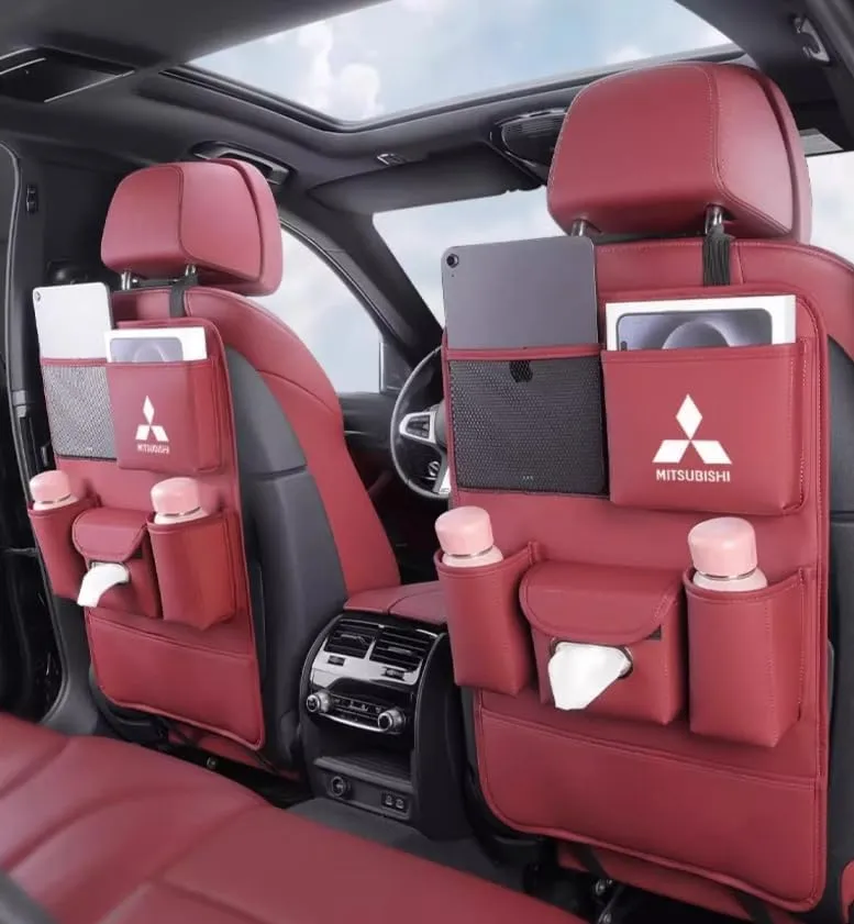 Auto Seat Back Multi Pocket Storage Bag For Mitsubishi Emeraude Endeavor FTO Galant Grandis GTO i i-MiEV L200 Lancer Lancer Evolution Automobile Seat Back Organisers,Brown2
