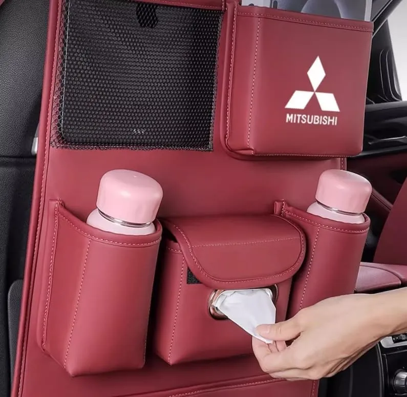 Auto Seat Back Multi Pocket Storage Bag For Mitsubishi Emeraude Endeavor FTO Galant Grandis GTO i i-MiEV L200 Lancer Lancer Evolution Automobile Seat Back Organisers,Brown2