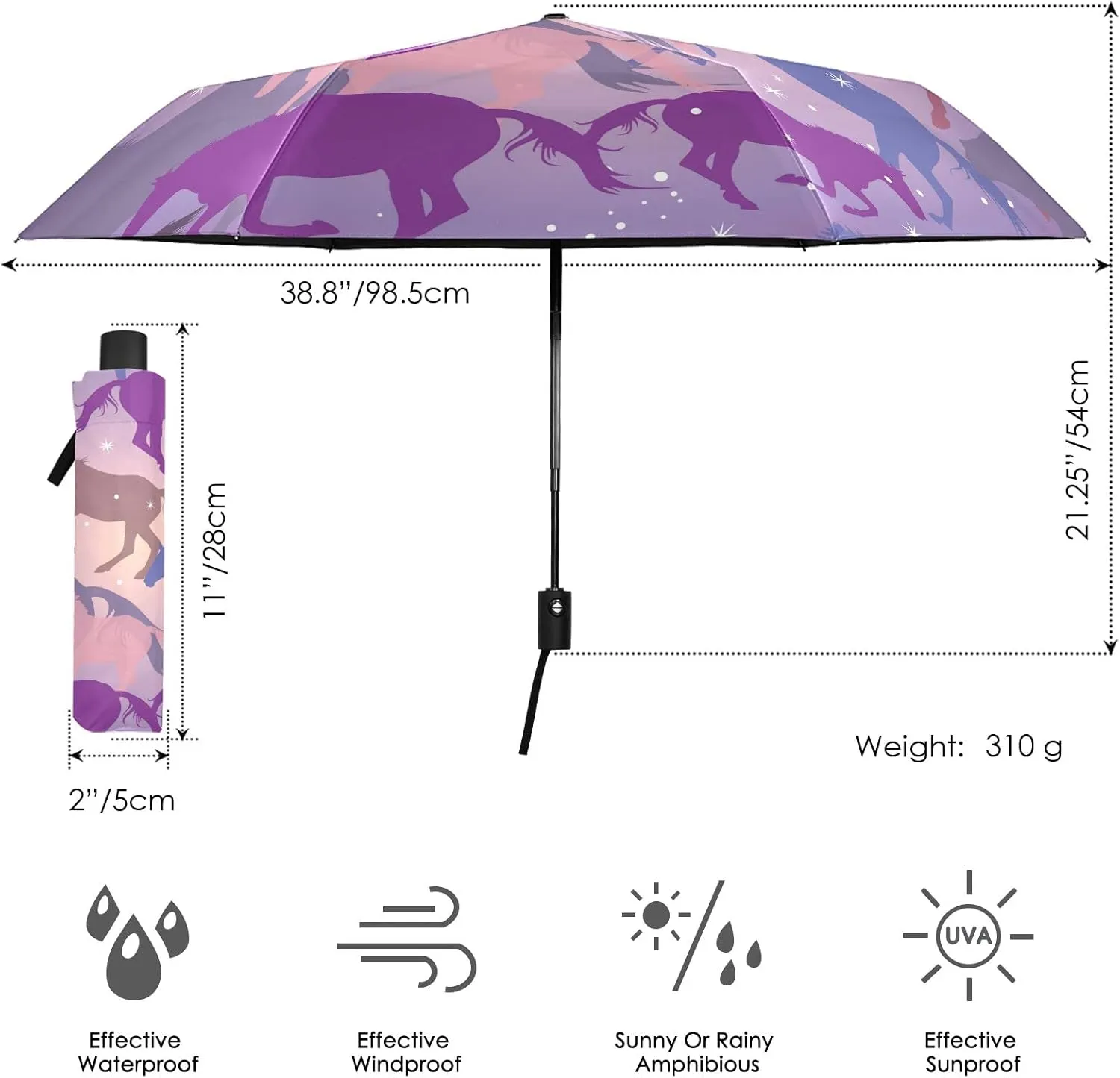 Automatic Lightweight Folding Umbrella, Auto Open/Close Portable Sun Travel Parasol, Compact Anti-UV Strong Rain Umbrella