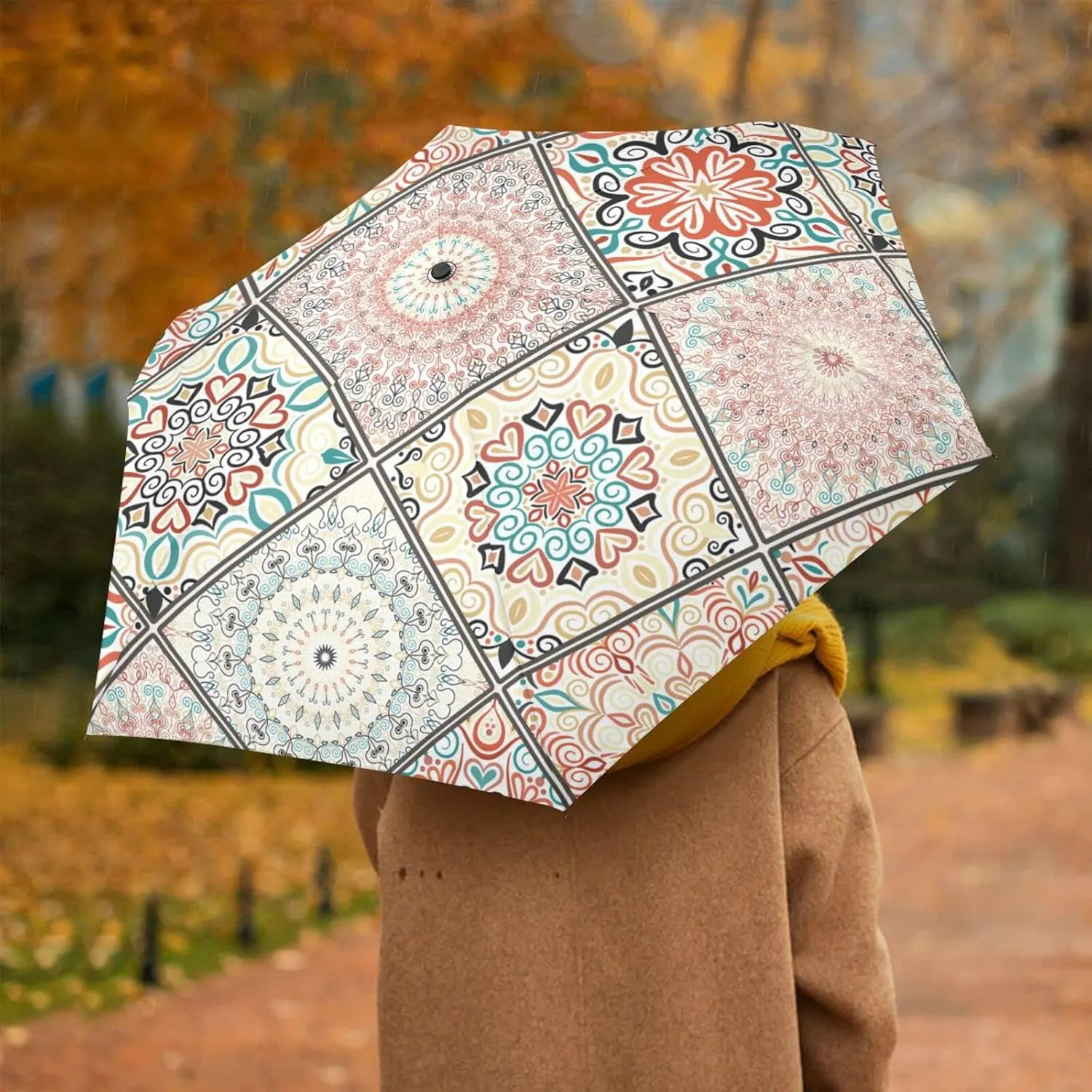 Automatic Lightweight Folding Umbrella, Auto Open/Close Portable Sun Travel Parasol, Compact Anti-UV Strong Rain Umbrella