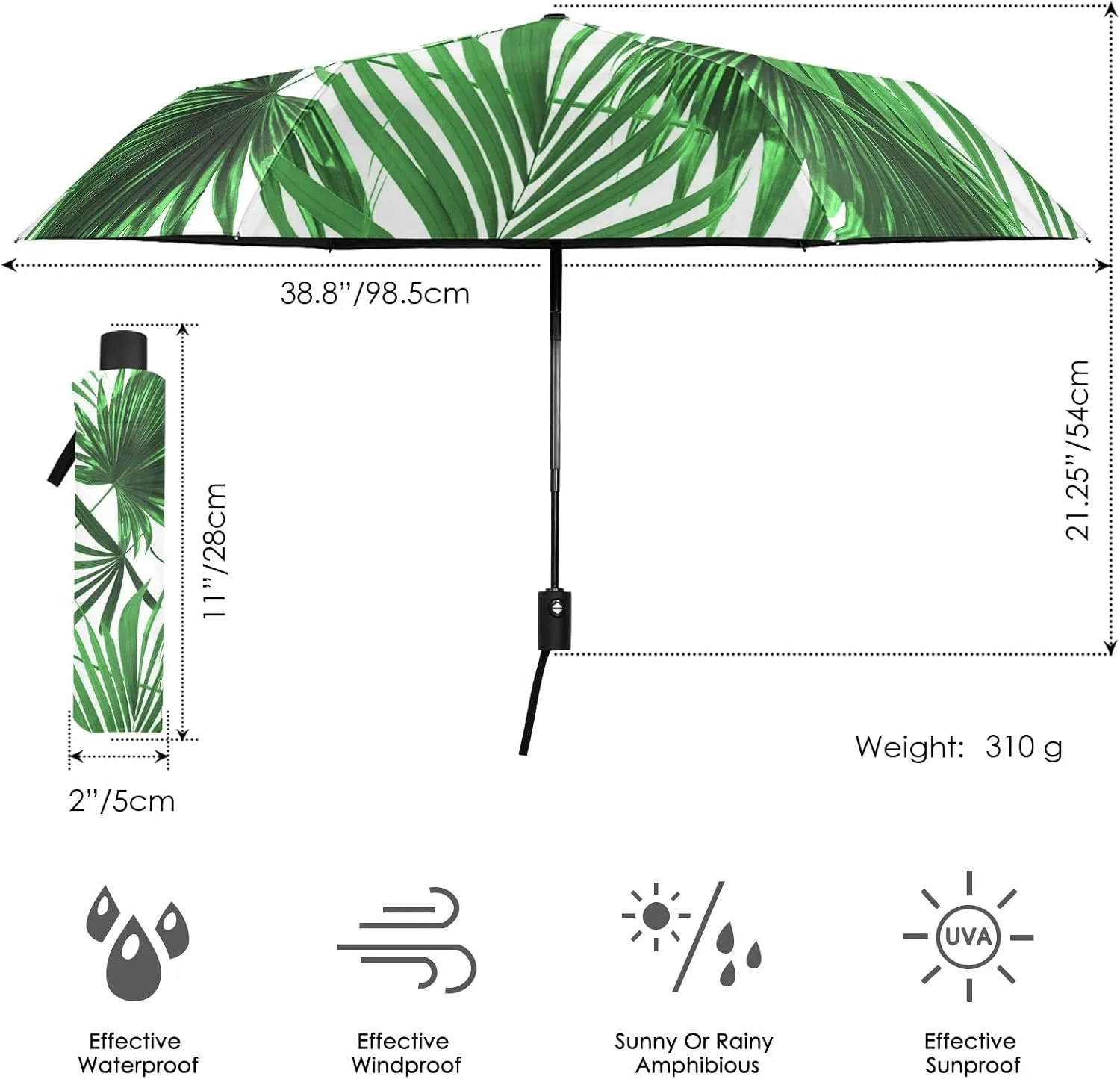 Automatic Lightweight Folding Umbrella, Auto Open/Close Portable Sun Travel Parasol, Compact Anti-UV Strong Rain Umbrella
