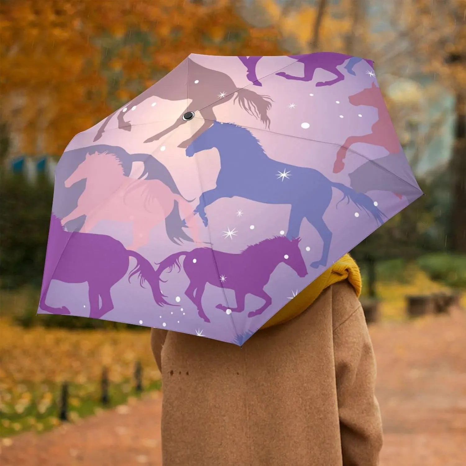 Automatic Lightweight Folding Umbrella, Auto Open/Close Portable Sun Travel Parasol, Compact Anti-UV Strong Rain Umbrella