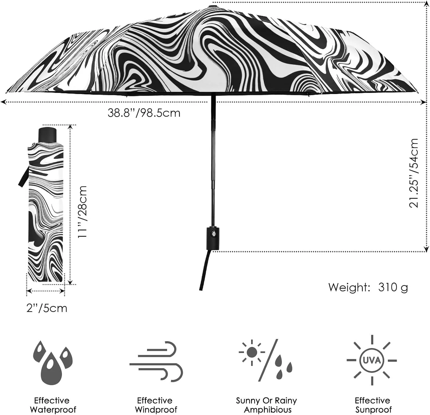 Automatic Lightweight Folding Umbrella, Auto Open/Close Portable Sun Travel Parasol, Compact Anti-UV Strong Rain Umbrella