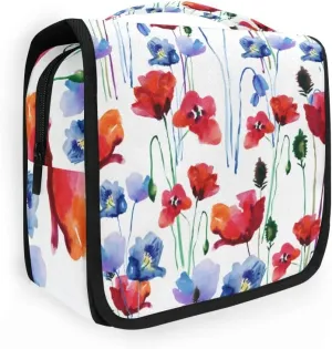 AUUXVA Travel Toiletry Bag Watercolor Poppy Flower Cosmetic Organizer Bag Hanging Makeup Bag with Zipper Pocket and Handle, Portable Wash Bag for Women Men Girls