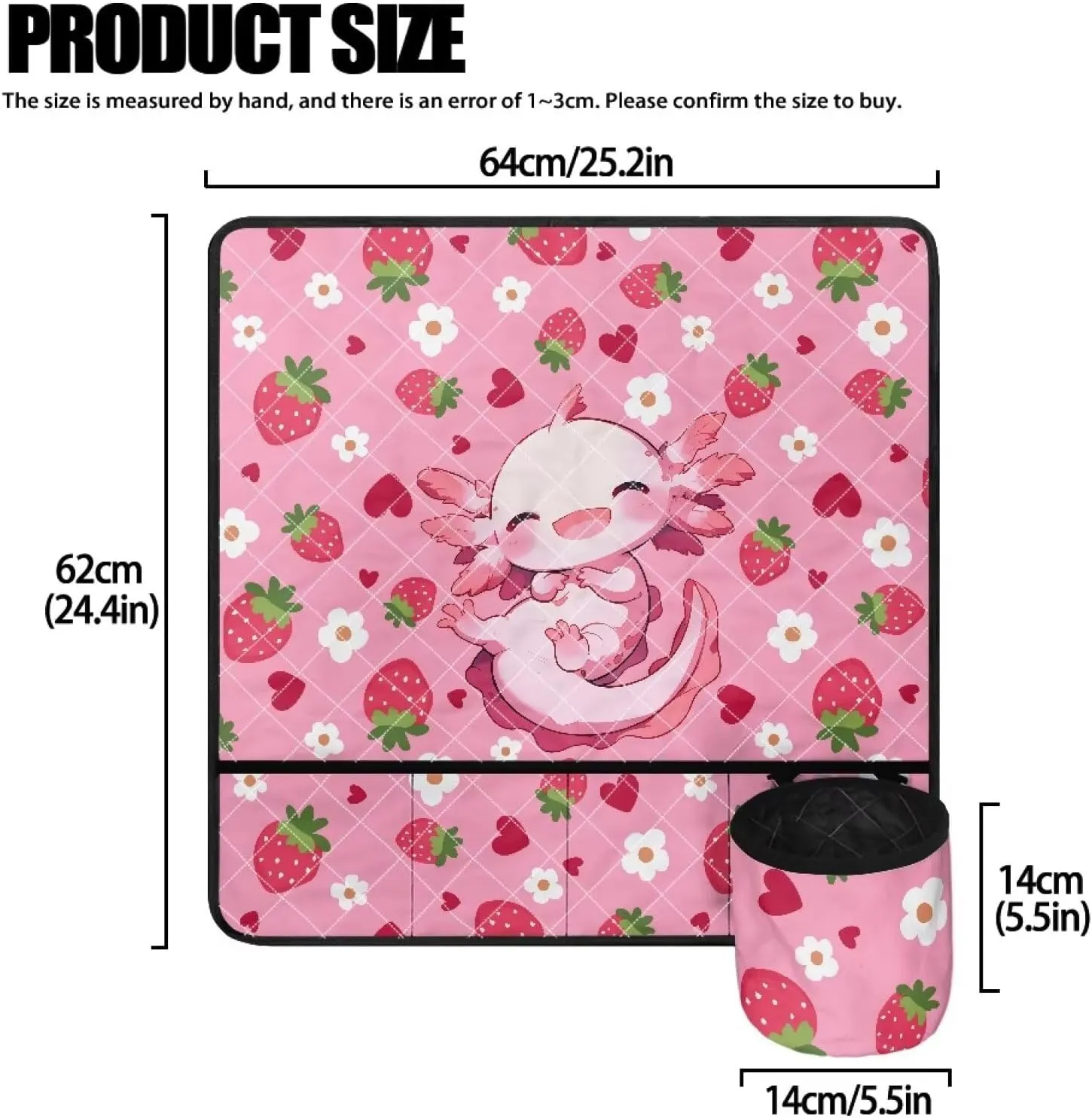 Axolotl Strawberry Sewing Machine Pad for Table with Multiple Pockets and Small Storage Bag, Stain Resistant Non Slip Sewing Machine Pad Organizer for Sew Accessories Kits and Supplies