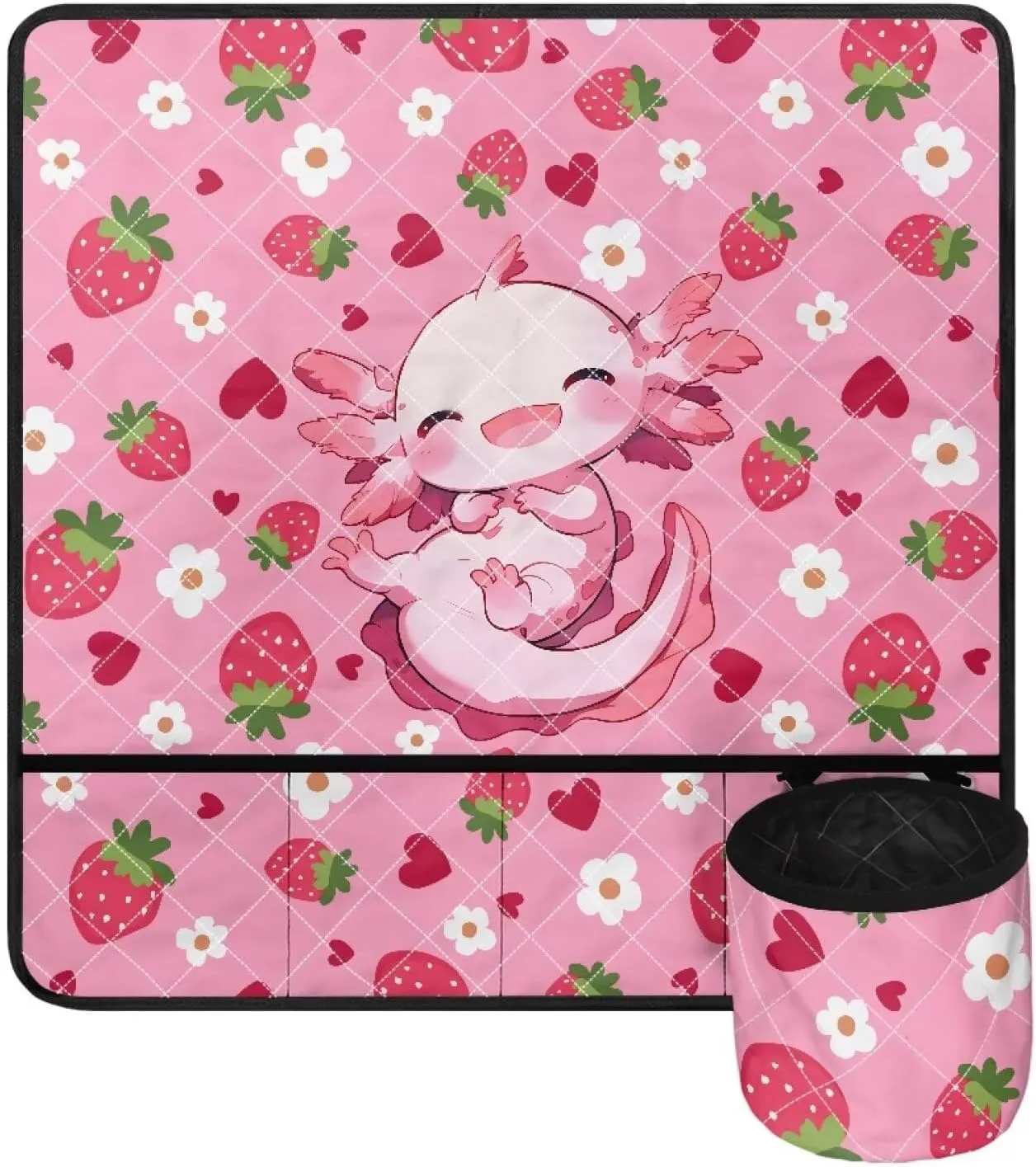 Axolotl Strawberry Sewing Machine Pad for Table with Multiple Pockets and Small Storage Bag, Stain Resistant Non Slip Sewing Machine Pad Organizer for Sew Accessories Kits and Supplies