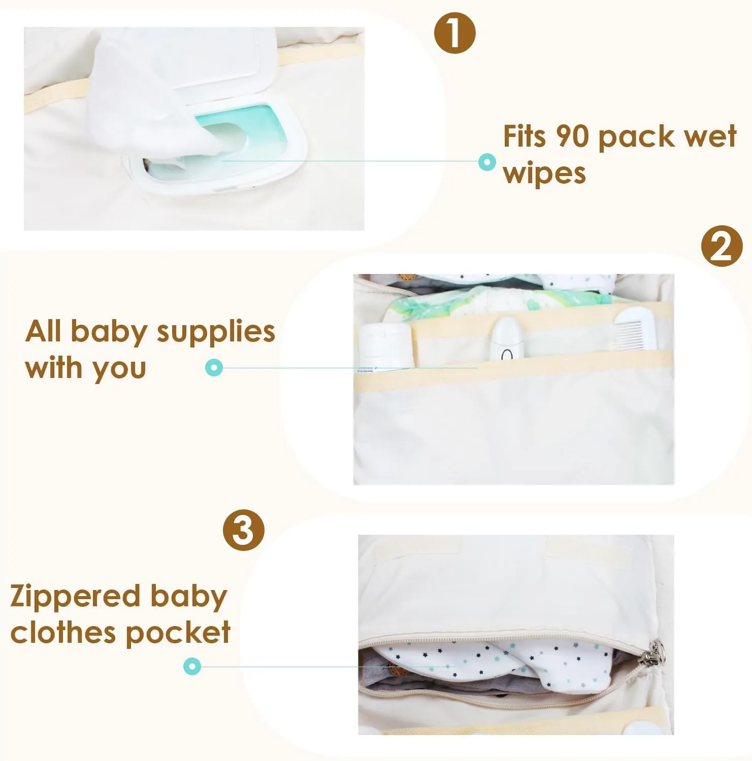 Baby Bag Organizer, Waterproof Mini Diaper Bag, Foldable Mom Travel Set, Diaper Organizer, with Gift for Baby Shower (Coffee)