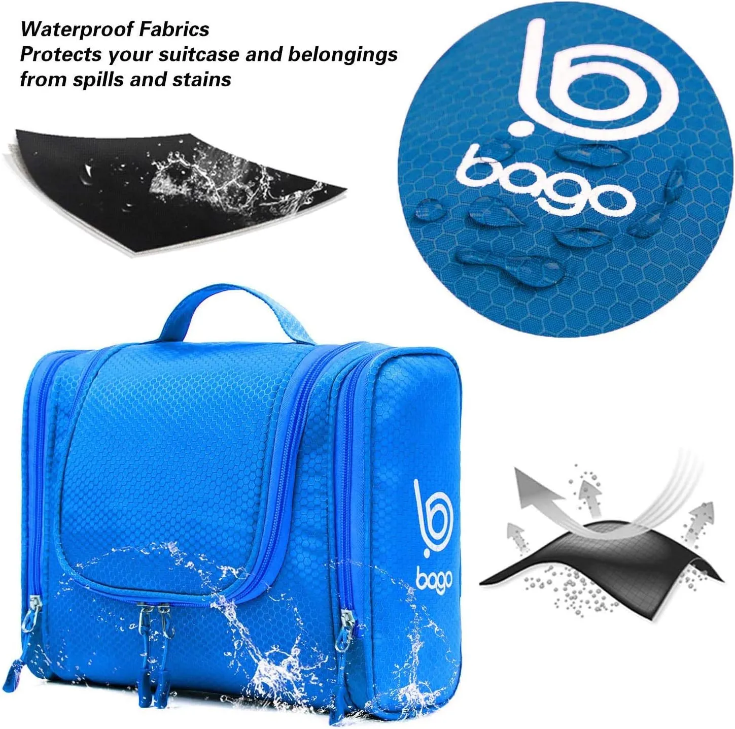 bago Travel Toiletry Bag for Women and Men - Large Waterproof Hanging Large Toiletry Bag for Bathroom and Travel Bag for Toiletries Organizer -Makeup Bag (Blue)