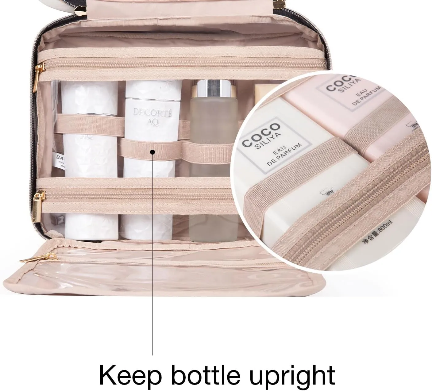 BAGSMART Toiletry Bag Travel Bag with Hanging Hook, Water-resistant Makeup Cosmetic Bag Travel Organizer for Accessories, Shampoo, Full-size Container, Toiletries