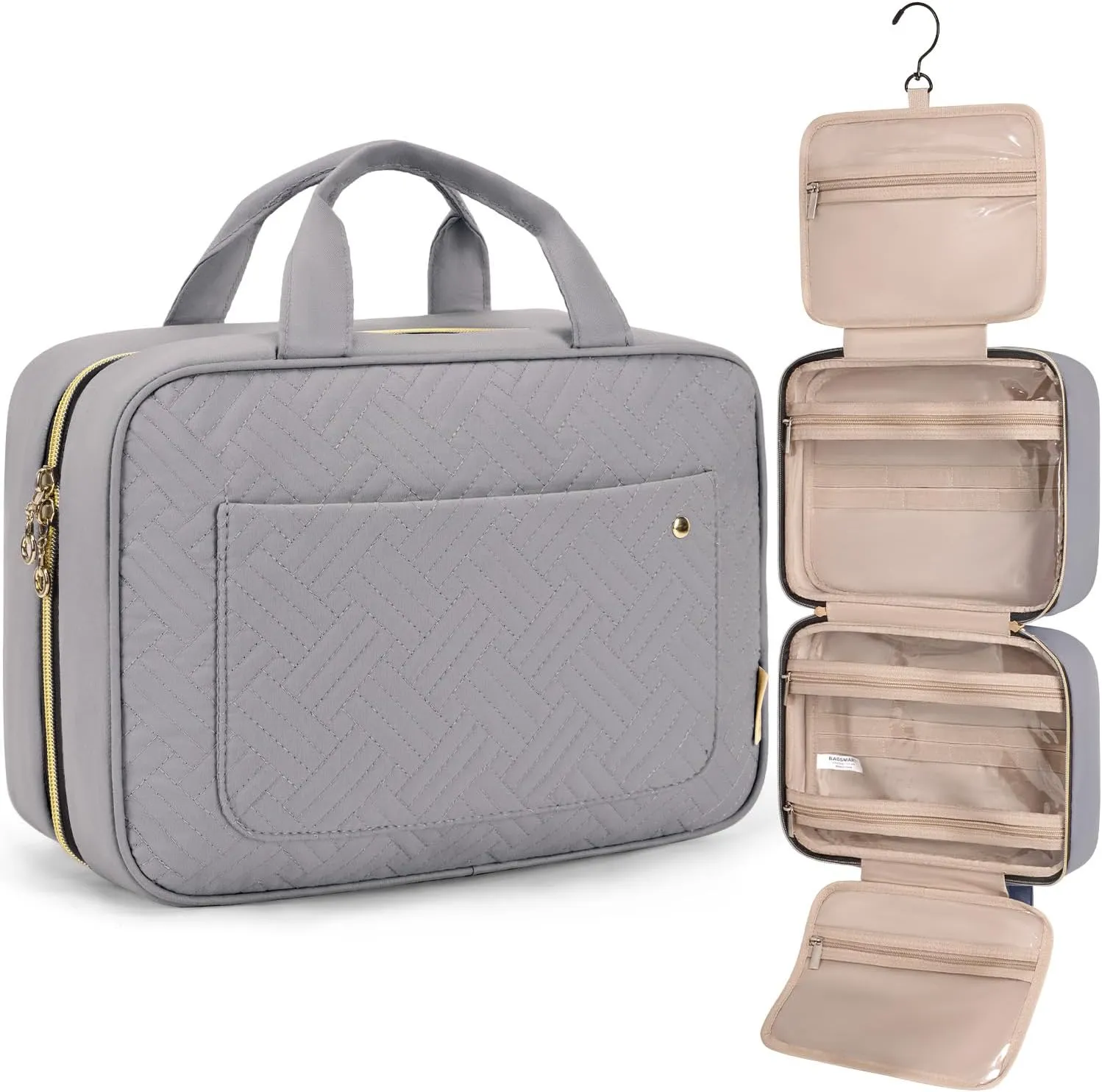 BAGSMART Toiletry Bag Travel Bag with Hanging Hook, Water-resistant Makeup Cosmetic Bag Travel Organizer for Accessories, Shampoo, Full-size Container, Toiletries