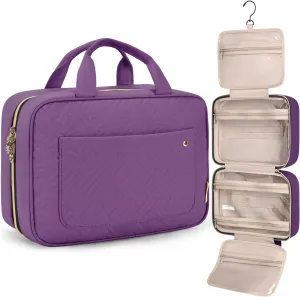 BAGSMART Toiletry Bag Travel Bag with Hanging Hook, Water-resistant Makeup Cosmetic Bag Travel Organizer for Accessories, Shampoo, Full Sized Container, Toiletries (Purple, Medium)
