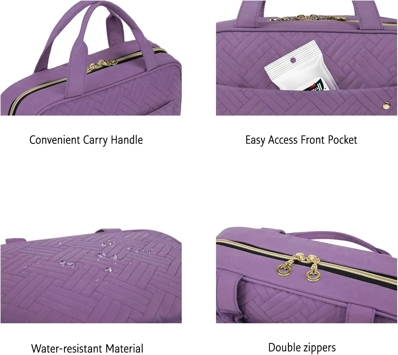 BAGSMART Toiletry Bag Travel Bag with Hanging Hook, Water-resistant Makeup Cosmetic Bag Travel Organizer for Accessories, Shampoo, Full Sized Container, Toiletries (Purple, Medium)