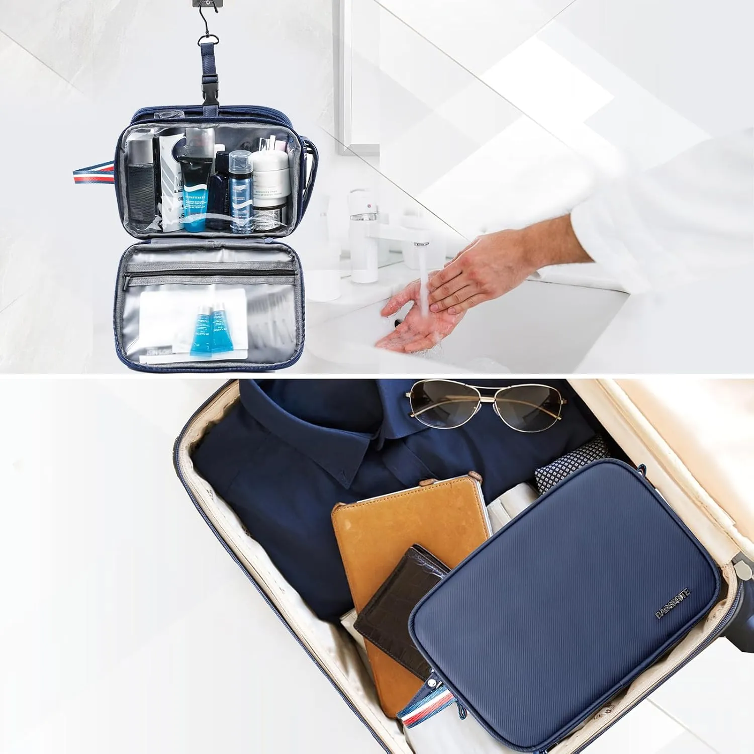 BAGSPRITE Large Toiletry Bag for Men, Women Travel Bag with Hanging Hook, Water-resistant Makeup Cosmetic Bag Shaving Kit Organizer, Bathroom Bag for Traveling