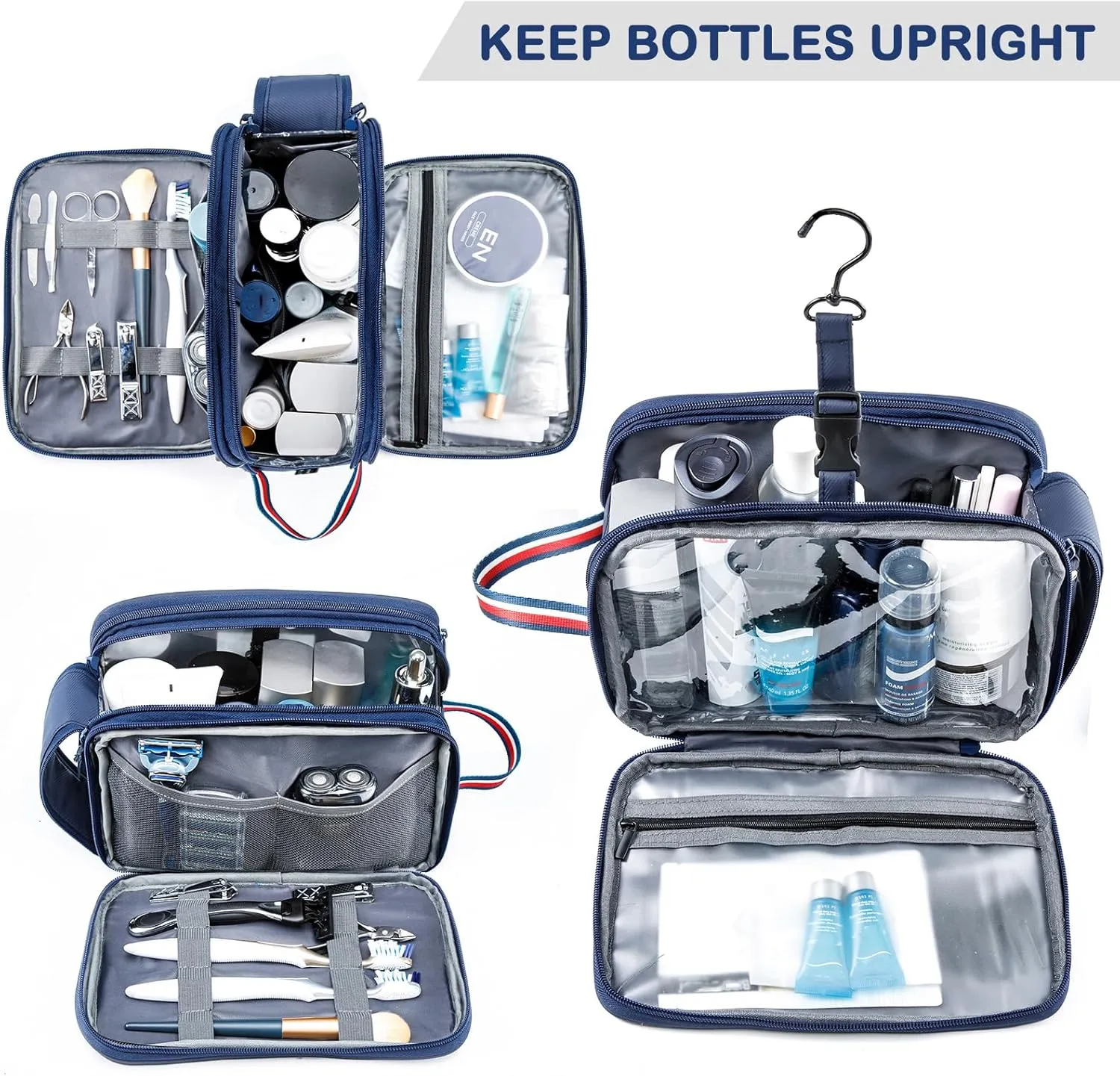 BAGSPRITE Large Toiletry Bag for Men, Women Travel Bag with Hanging Hook, Water-resistant Makeup Cosmetic Bag Shaving Kit Organizer, Bathroom Bag for Traveling