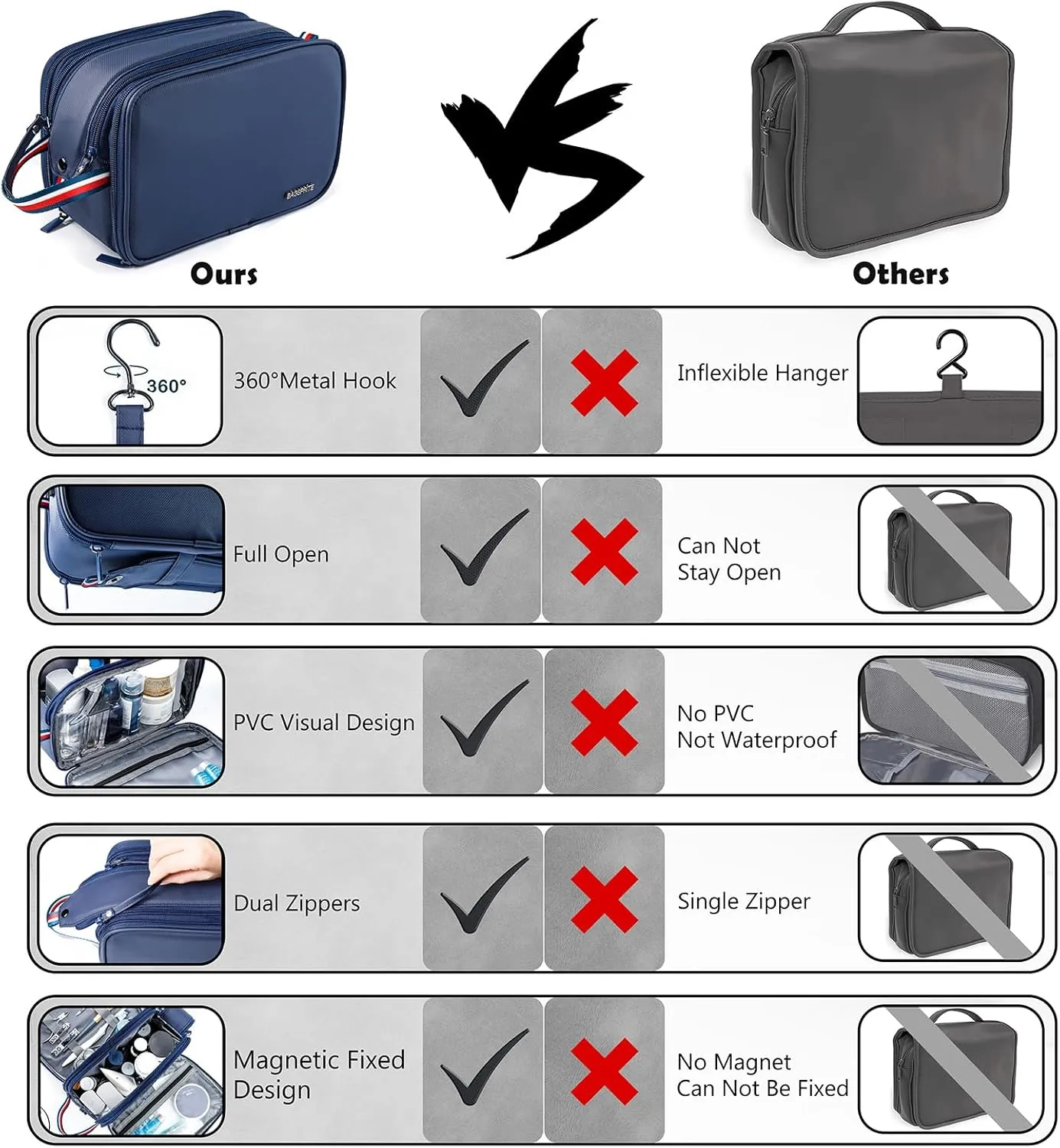 BAGSPRITE Large Toiletry Bag for Men, Women Travel Bag with Hanging Hook, Water-resistant Makeup Cosmetic Bag Shaving Kit Organizer, Bathroom Bag for Traveling
