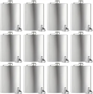 BALABALA Hip Flasks for Liquor for Men Women 12 pcs 8Oz Silver Stainless Steel Flask with 12 pcs Funnels for Wedding Party Groomsman Bridesmaid Birthdays Gift