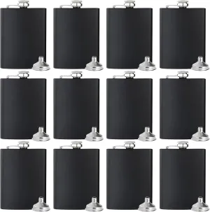 BALABALA Hip Flasks for Liquor for Men Women 12 pcs Black 8OZ Hip Flask with Silver lid with 12 pcs Funnel for Wedding Party Groomsman Bridesmaid Birthdays Gift
