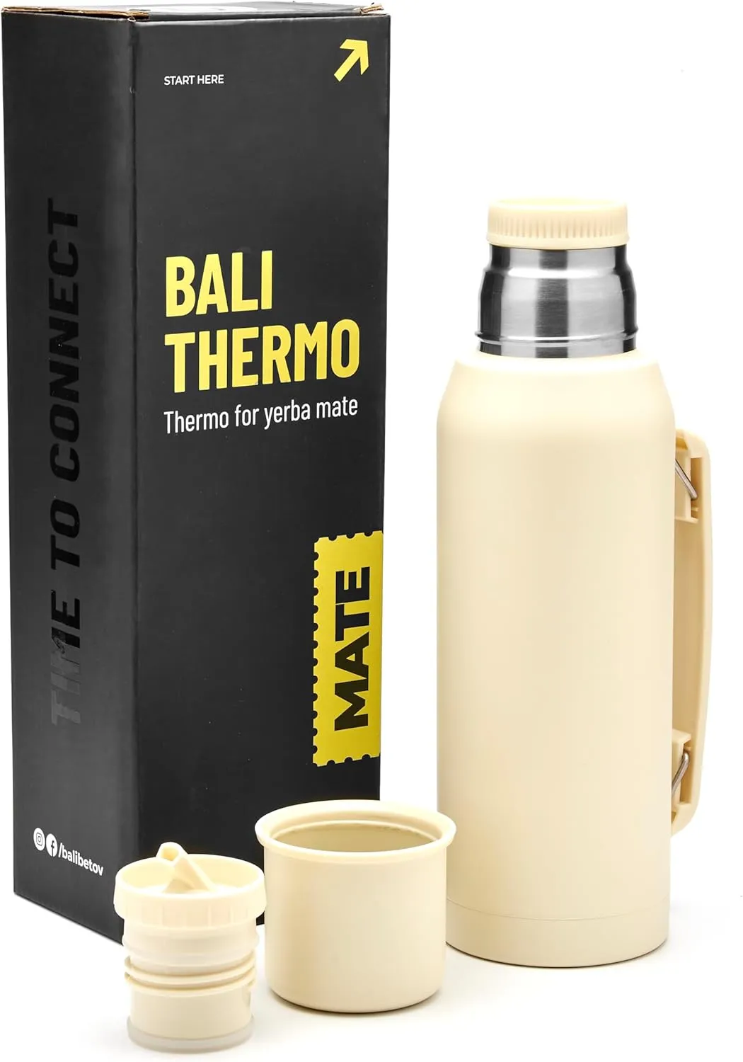 BALIBETOV Thermal Flask for mate - Vacuum Insulated With Double Stainless Steel Wall - BPA Free - A Thermic bottle Specially Designed for Use With Mate Cup or Mate Gourd (33.8 fl oz, Beige)