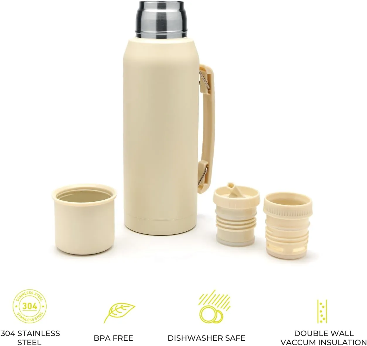 BALIBETOV Thermal Flask for mate - Vacuum Insulated With Double Stainless Steel Wall - BPA Free - A Thermic bottle Specially Designed for Use With Mate Cup or Mate Gourd (33.8 fl oz, Beige)