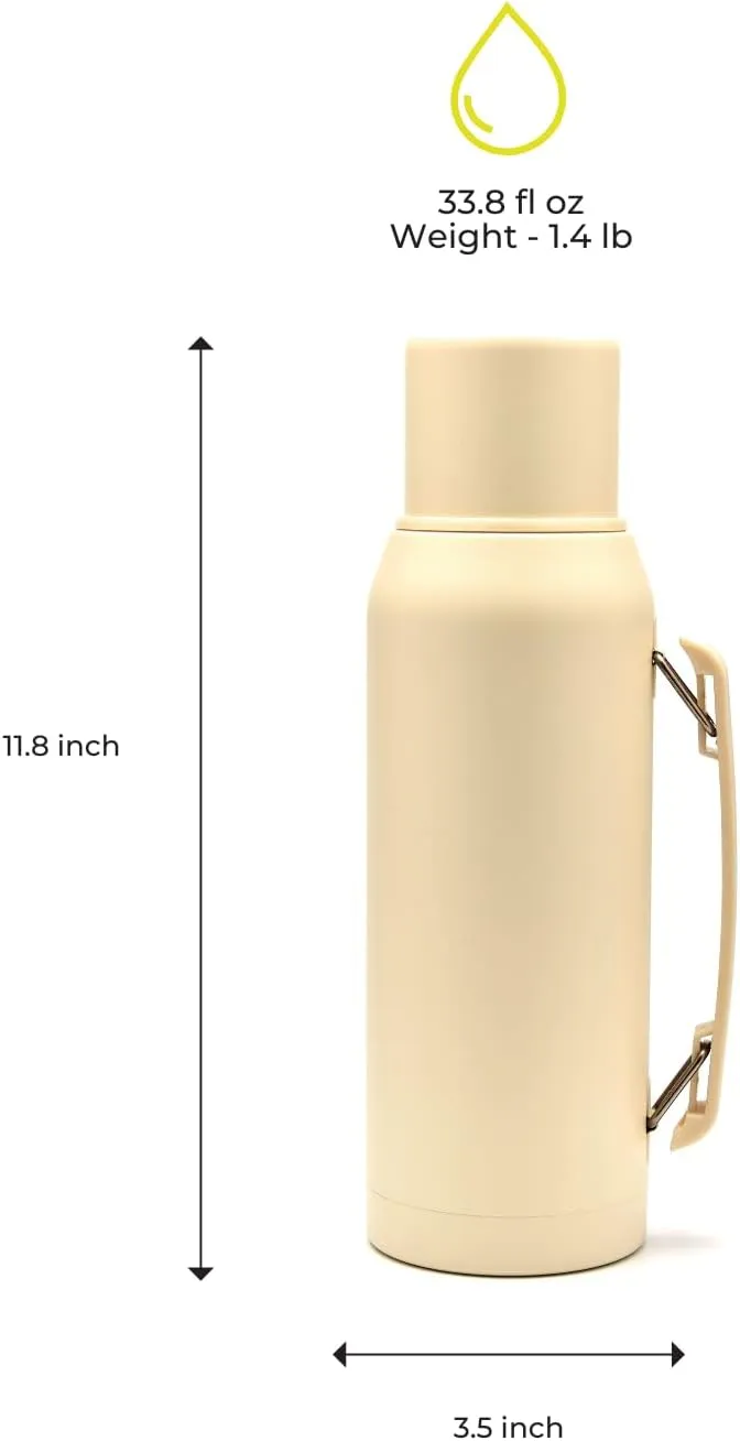 BALIBETOV Thermal Flask for mate - Vacuum Insulated With Double Stainless Steel Wall - BPA Free - A Thermic bottle Specially Designed for Use With Mate Cup or Mate Gourd (33.8 fl oz, Beige)