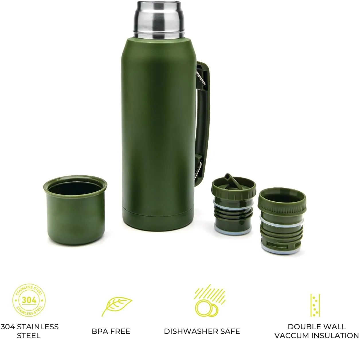 BALIBETOV thermal flask for mate - Vacuum Insulated With Double Stainless Steel Wall - BPA Free - A Thermic bottle Specially Designed for Use With Mate Cup or Mate Gourd (33.8 fl oz, Green)