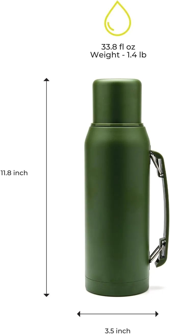 BALIBETOV thermal flask for mate - Vacuum Insulated With Double Stainless Steel Wall - BPA Free - A Thermic bottle Specially Designed for Use With Mate Cup or Mate Gourd (33.8 fl oz, Green)