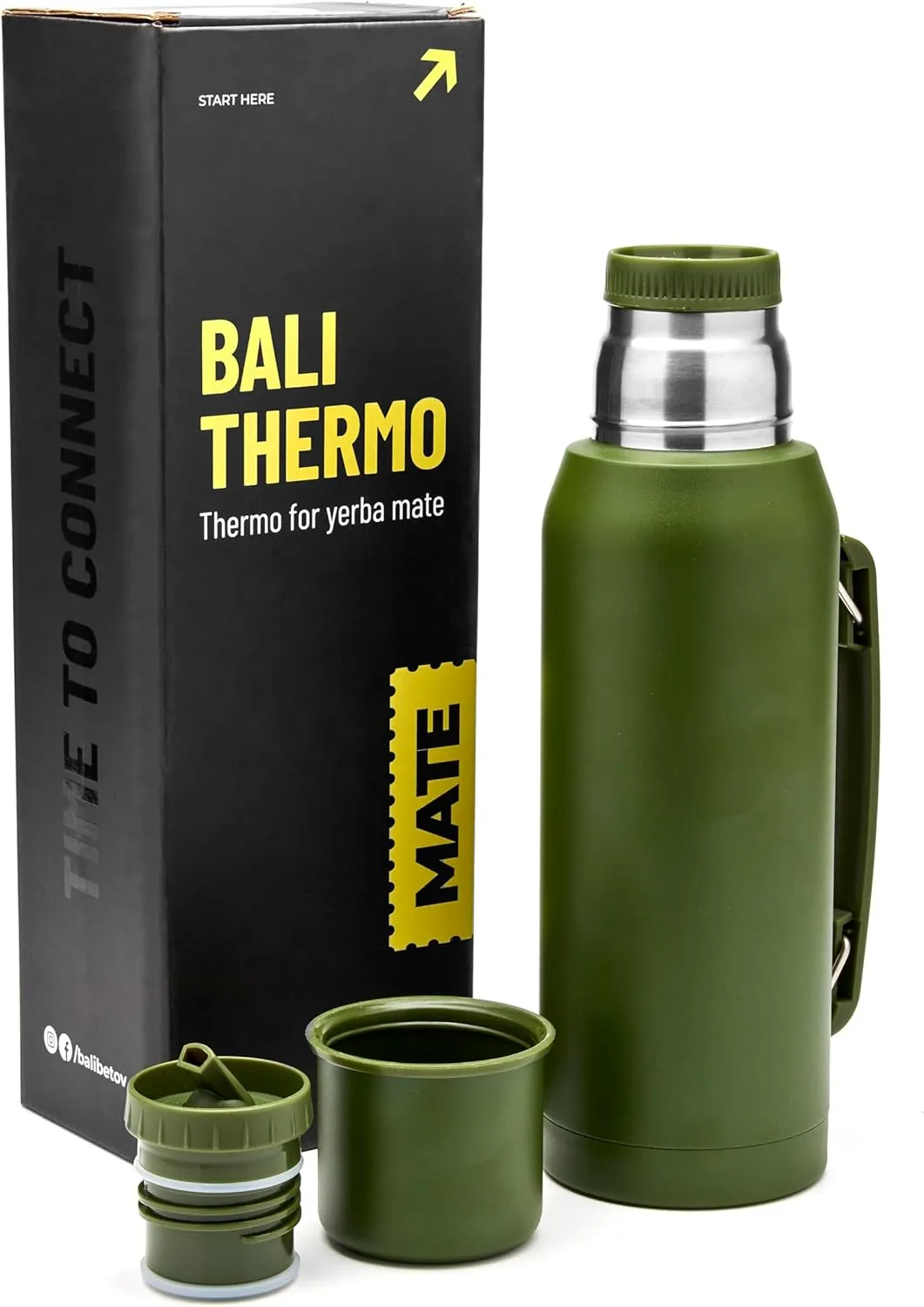 BALIBETOV thermal flask for mate - Vacuum Insulated With Double Stainless Steel Wall - BPA Free - A Thermic bottle Specially Designed for Use With Mate Cup or Mate Gourd (33.8 fl oz, Green)