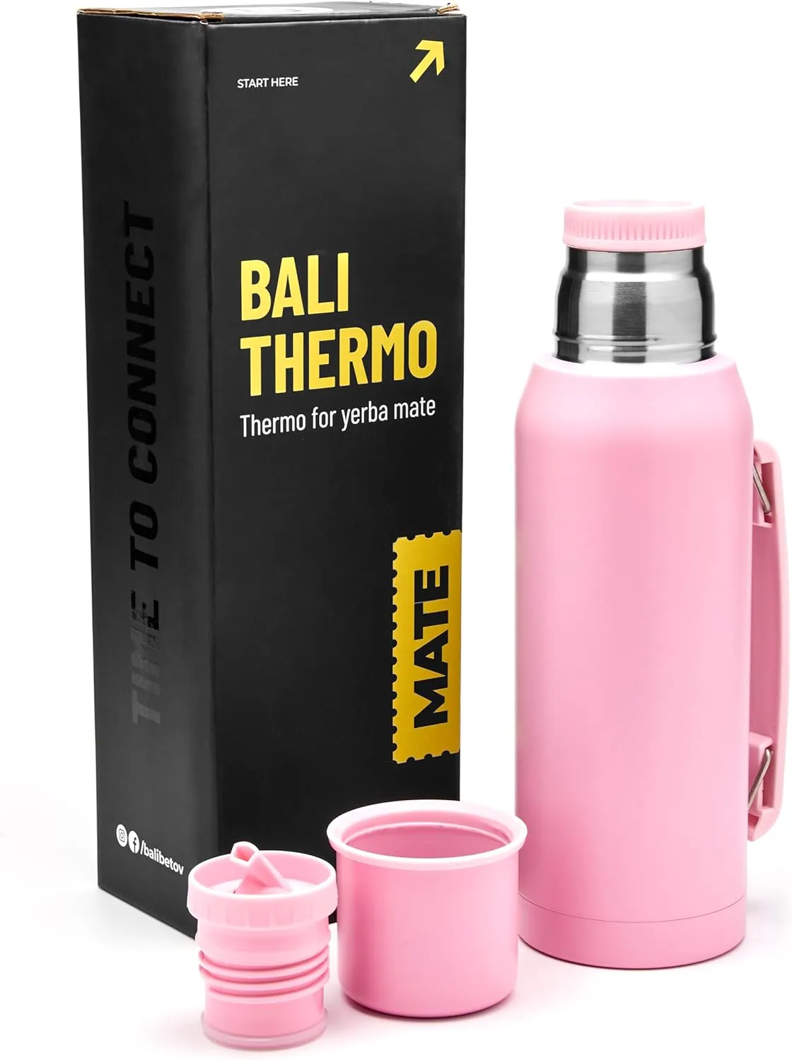 BALIBETOV thermal flask for mate - Vacuum Insulated With Double Stainless Steel Wall - BPA Free - A Thermic bottle Specially Designed for Use With Mate Cup or Mate Gourd (33.8 fl oz, Pink)