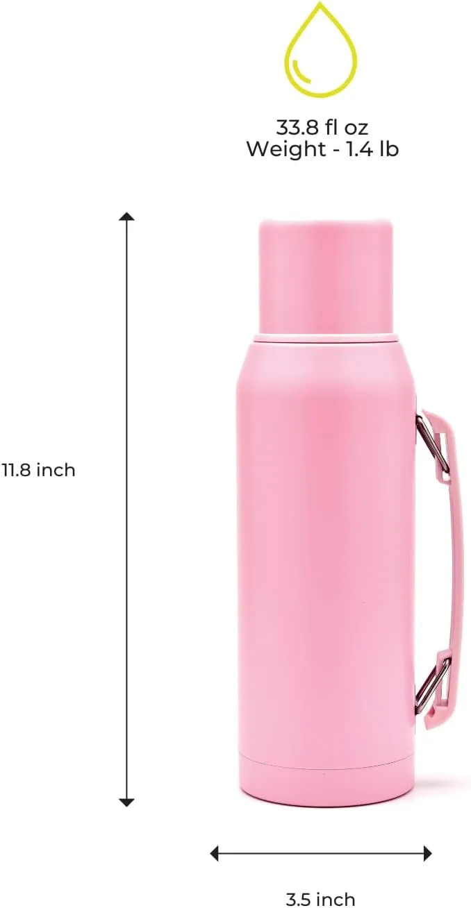 BALIBETOV thermal flask for mate - Vacuum Insulated With Double Stainless Steel Wall - BPA Free - A Thermic bottle Specially Designed for Use With Mate Cup or Mate Gourd (33.8 fl oz, Pink)