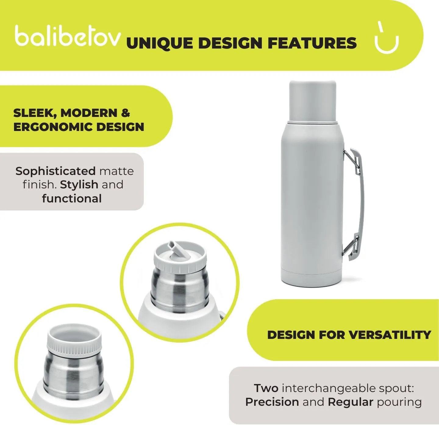BALIBETOV Thermal Flask for mate - Vacuum Insulated With Double Stainless Steel Wall - BPA Free - A Thermic Bottle Specially Designed for Use With Mate Cup or Mate Gourd (Black, 33.8 OZ)