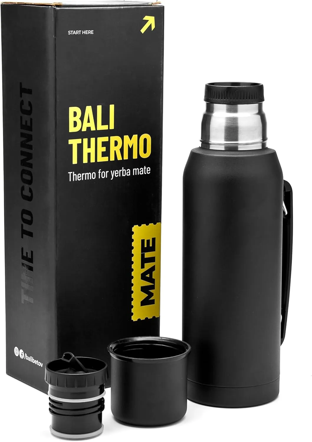 BALIBETOV Thermal Flask for mate - Vacuum Insulated With Double Stainless Steel Wall - BPA Free - A Thermic Bottle Specially Designed for Use With Mate Cup or Mate Gourd (Black, 33.8 OZ)