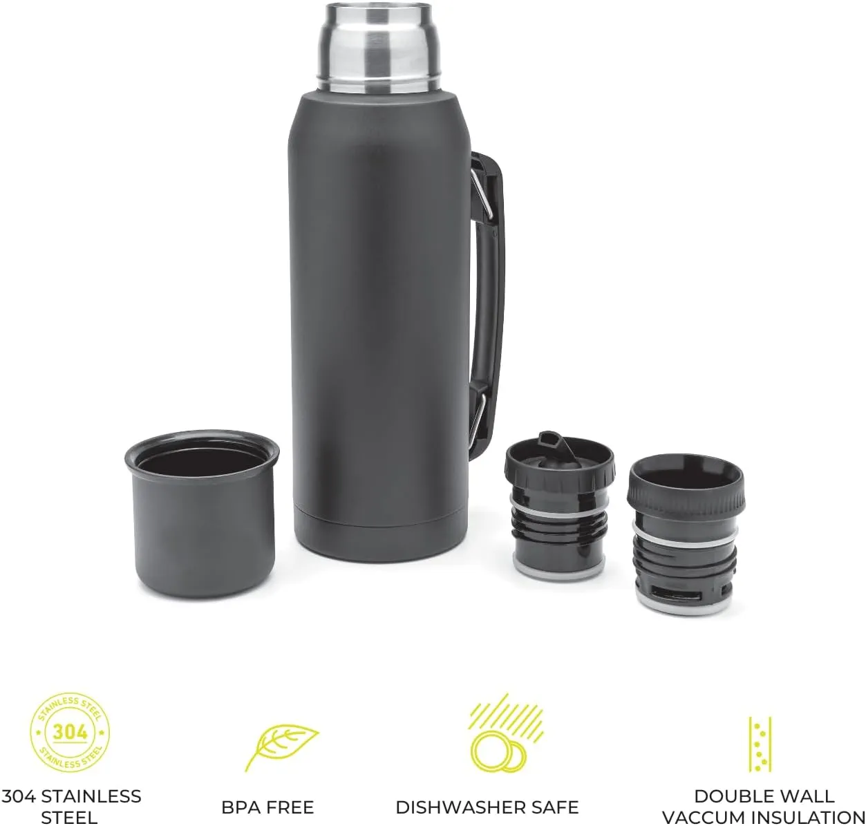 BALIBETOV Thermal Flask for mate - Vacuum Insulated With Double Stainless Steel Wall - BPA Free - A Thermic Bottle Specially Designed for Use With Mate Cup or Mate Gourd (Black, 33.8 OZ)