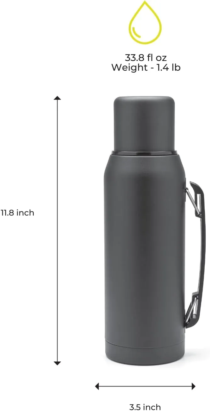 BALIBETOV Thermal Flask for mate - Vacuum Insulated With Double Stainless Steel Wall - BPA Free - A Thermic Bottle Specially Designed for Use With Mate Cup or Mate Gourd (Black, 33.8 OZ)