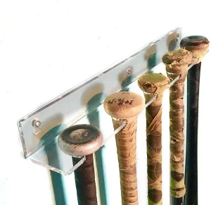 Baseball Bat Display Hanger for 5 items - Vertical Bat and Baseball Holder Wall Mount - Better Than Display Case | Sturdy Acrylic Hanging Rack Organizer | Easy to Install (Hardware Included)