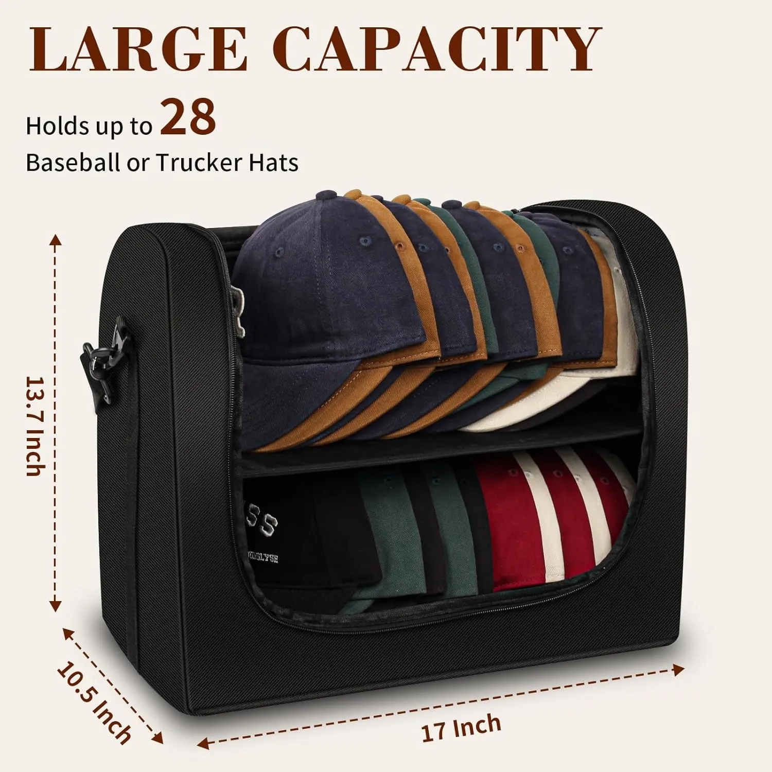 Baseball Cap Organizer Carrier, Hat Bag for Travel and Moving, Cap Traveling Case for Men, Portable Hat Storage box holder for 28 Caps Perfect for Home & On-the-Go (Black)