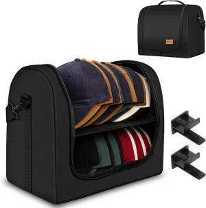 Baseball Cap Organizer Carrier, Hat Bag for Travel and Moving, Cap Traveling Case for Men, Portable Hat Storage box holder for 28 Caps Perfect for Home & On-the-Go (Black)