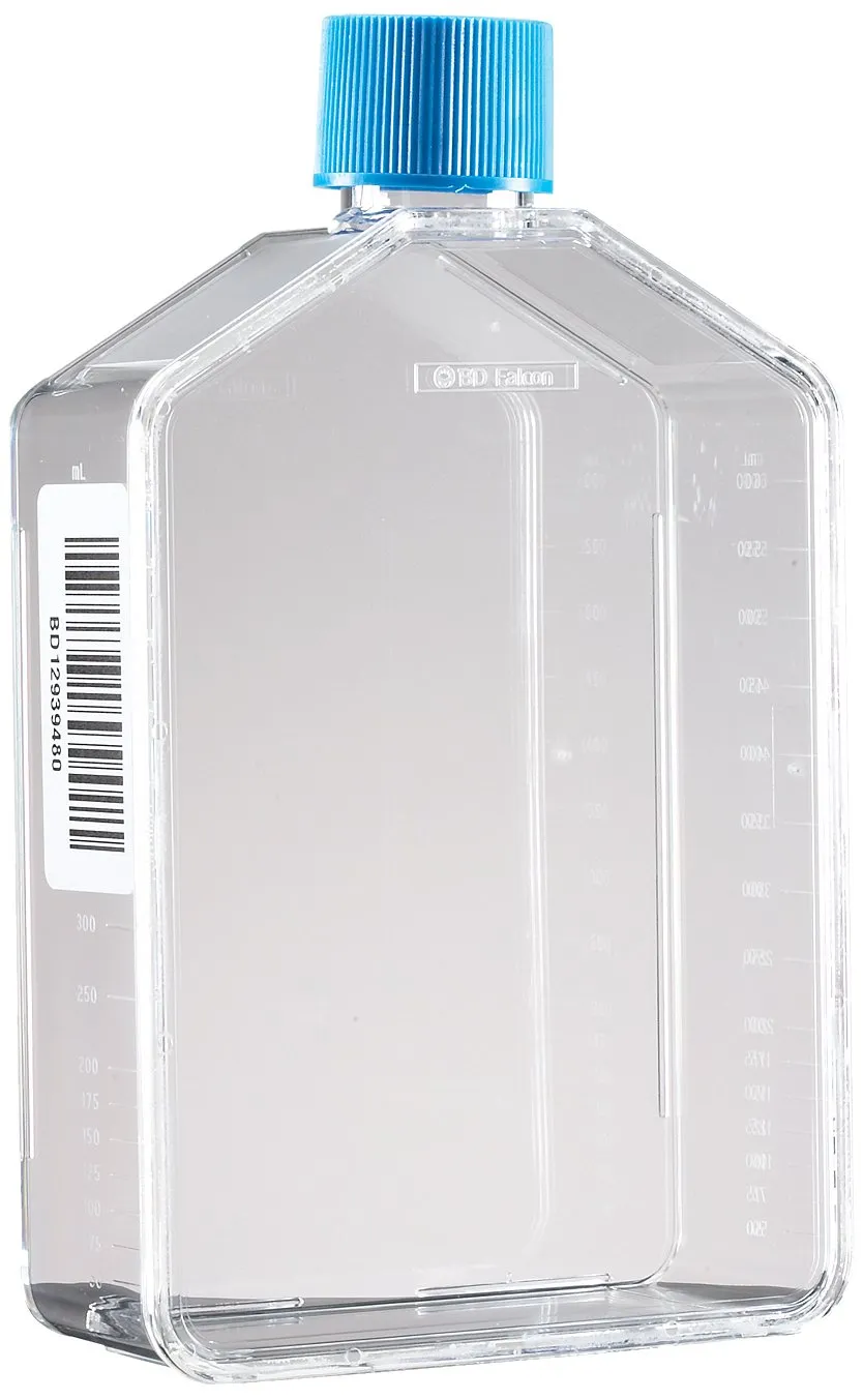 BD 353139 Falcon Polystyrene Cell Culture Flask with Plug Seal Screw Cap, Canted Neck, 225 Sq cm Growth Area, 800mL Capacity (Case of 30)