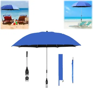 Beach Chair Umbrella with Clamp Clip on Umbrellas for Chair 42 Inches Adjustable for Camping Outdoor Chair UPF 50  Folding Umbrella for Travel Plant Shade Wheelchair