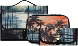 Beach Sunset Toiletry Bag 3 Pack Travel Make Up Bags Waterproof Cosmetic Bags Hanging Organizer Accessories for Women/Men