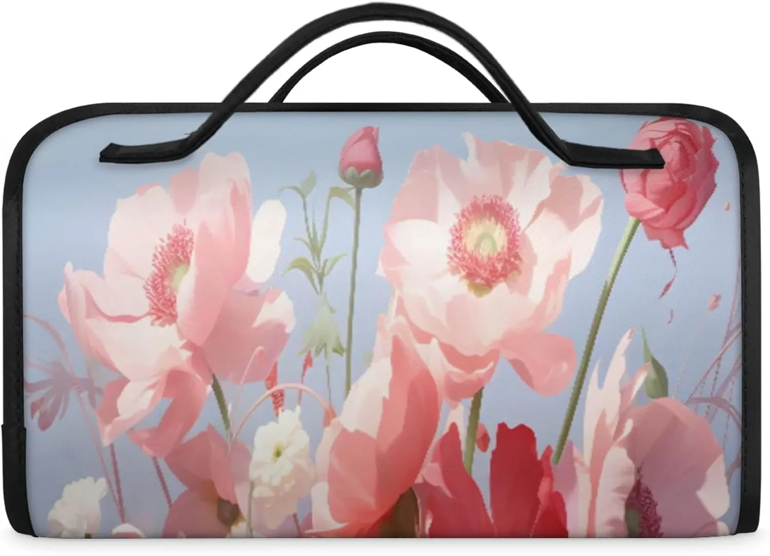 Beautiful Lovely Background Toiletry Bag Water Proof Travel Makeup Case Large Capacity 4 in 1 Foldable Cosmetics Storage for Women Men Removable Zipper Clear PVC Pockets