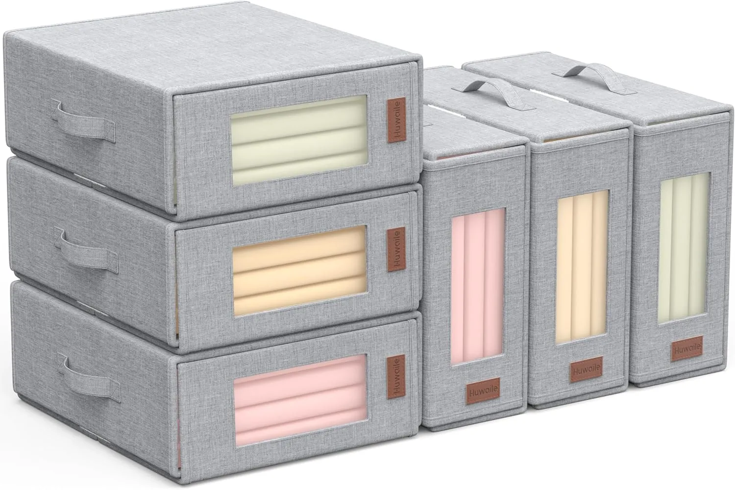 Bed Sheet Organizers Storage Foldable: Grey 6 Packs King/Queen Size with Window and Label - Bedding Container Linen Closet Box Under Bed for Blanket Duvet Cover Set - Eco-Friendly Home Essentials