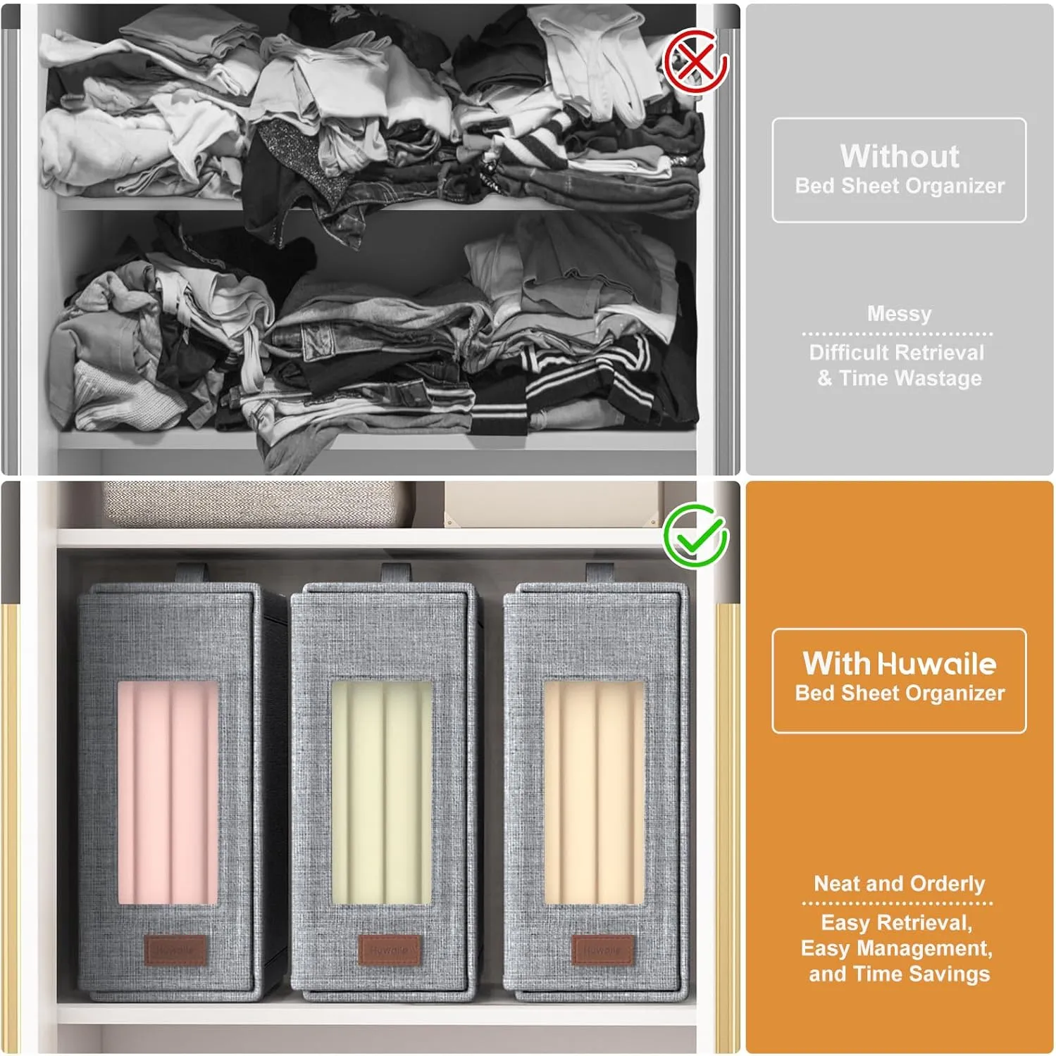 Bed Sheet Organizers Storage Foldable: Grey 6 Packs King/Queen Size with Window and Label - Bedding Container Linen Closet Box Under Bed for Blanket Duvet Cover Set - Eco-Friendly Home Essentials