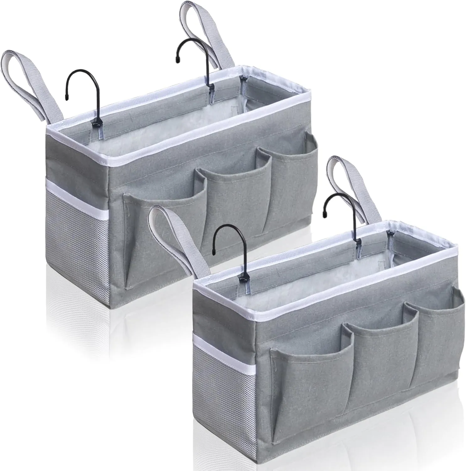 Bedside Caddy Storage Organizer - 2pcs Hanging Bag Holder with Pockets for Bedroom, Loft, Tent, Curtain, Bunk bed Shelf Accessories (Gray)