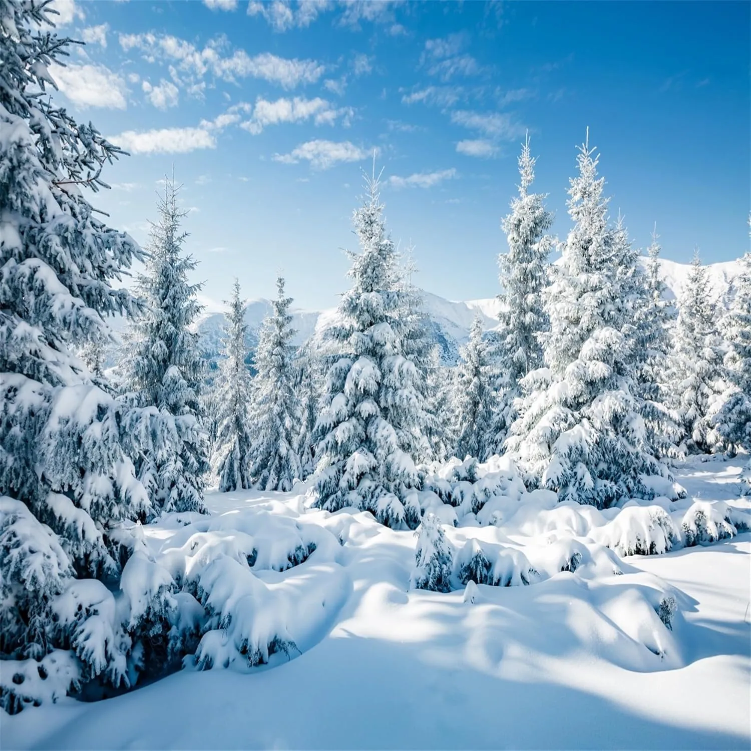 BELECO 10x10ft Fabric Winter Snow Backdrop White Xmas Trees Wintry Scene Alps Mountains Ice and Snow World Background Christmas New Year Party Decorations Banner Holiday Photo Background Photo Props