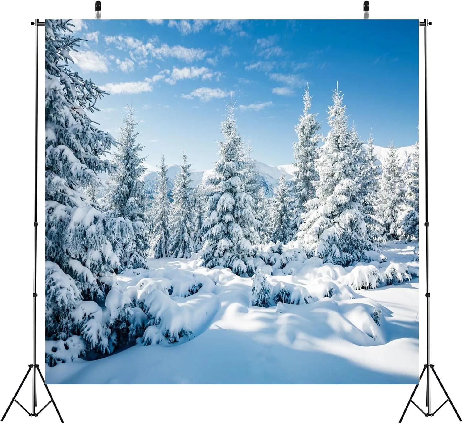 BELECO 10x10ft Fabric Winter Snow Backdrop White Xmas Trees Wintry Scene Alps Mountains Ice and Snow World Background Christmas New Year Party Decorations Banner Holiday Photo Background Photo Props