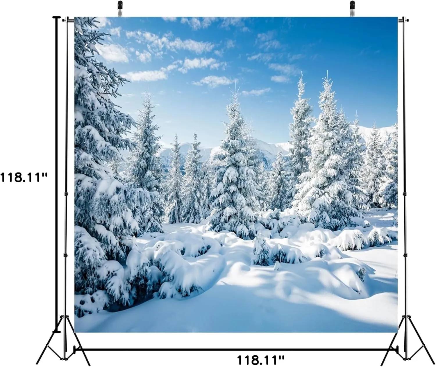 BELECO 10x10ft Fabric Winter Snow Backdrop White Xmas Trees Wintry Scene Alps Mountains Ice and Snow World Background Christmas New Year Party Decorations Banner Holiday Photo Background Photo Props
