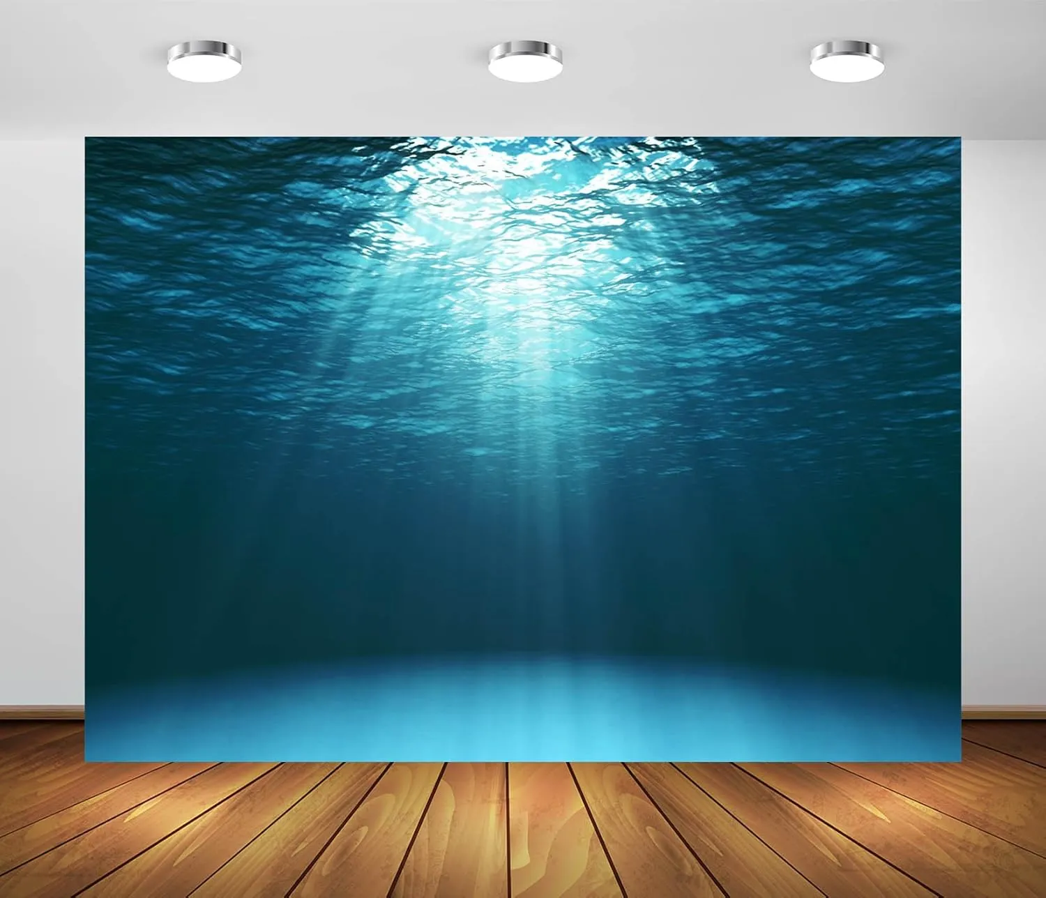 BELECO 10x6.5ft Fabric Blue Deep Ocean Backdrop Under The Sea Sun Rays Water Wave Ripple Underwater Background Undersea Diving Under The Sea Party Decors Birthday Shoot Photo Props